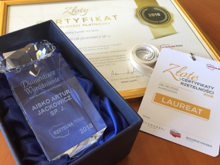 <!-- 20190606 -->Złoty i Diamentowy Certyfikat Rzetelności dla Aisko