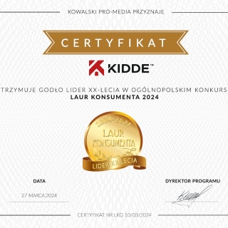 Certyfikat Laur Konsumenta - Lider XX lecia - 2004 - 2024