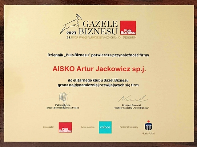 <!-- 20241129 -->Aisko wśród laureatów e-Gazel Biznesu 2023 <!-- 20241129 -->Aisko wśród laureatów e-Gazel Biznesu 2023