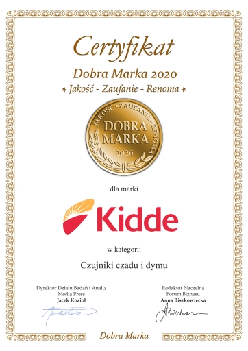 Dyplom Dobra Marka 2020 dla Kidde