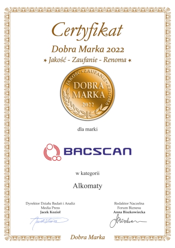 Dyplom Dobra Marka 2022 dla BACscan